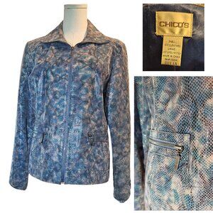CHICOS 1.5 Leather Multi Color Snake Print Jacket